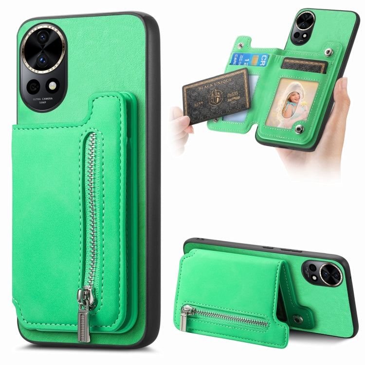 For Huawei nova 12 / 13 Retro MagSafe Zipper Wallet Card Bag Back Phone Case(Green) - Huawei Cases by PMC TechLife | Online Shopping South Africa | PMC TechLife | Buy Now Pay Later Mobicred