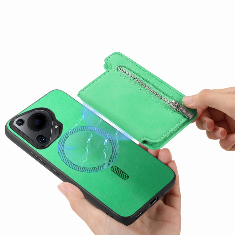For Huawei nova 12 / 13 Retro MagSafe Zipper Wallet Card Bag Back Phone Case(Green) - Huawei Cases by PMC TechLife | Online Shopping South Africa | PMC TechLife | Buy Now Pay Later Mobicred