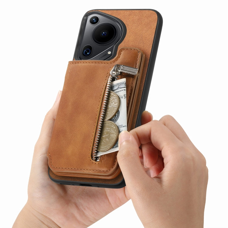 For Huawei nova 12 / 13 Retro MagSafe Zipper Wallet Card Bag Back Phone Case(Brown) - Huawei Cases by PMC TechLife | Online Shopping South Africa | PMC TechLife | Buy Now Pay Later Mobicred