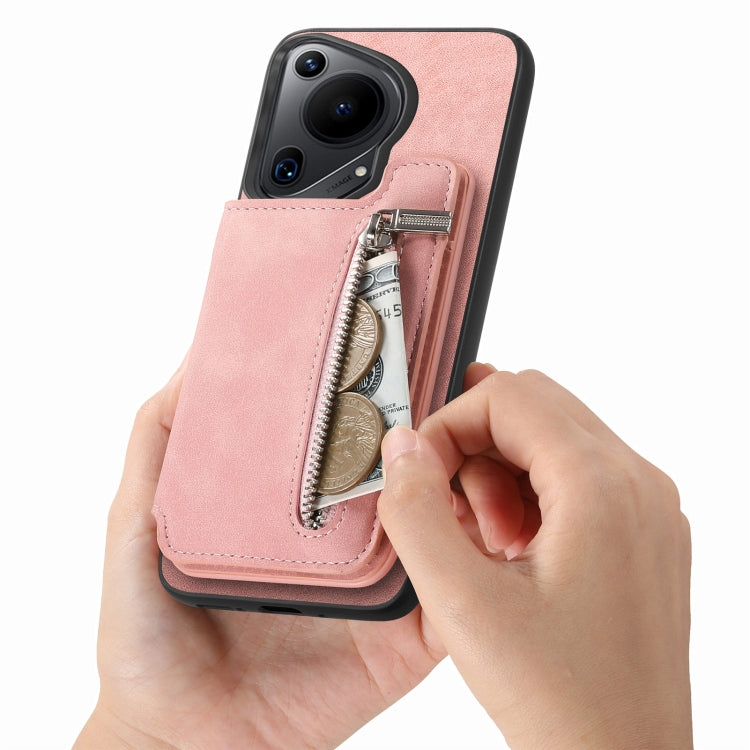 For Huawei nova 13 Pro Retro MagSafe Zipper Wallet Card Bag Back Phone Case(Pink) - free shipping - PMC TechLife - Order now!