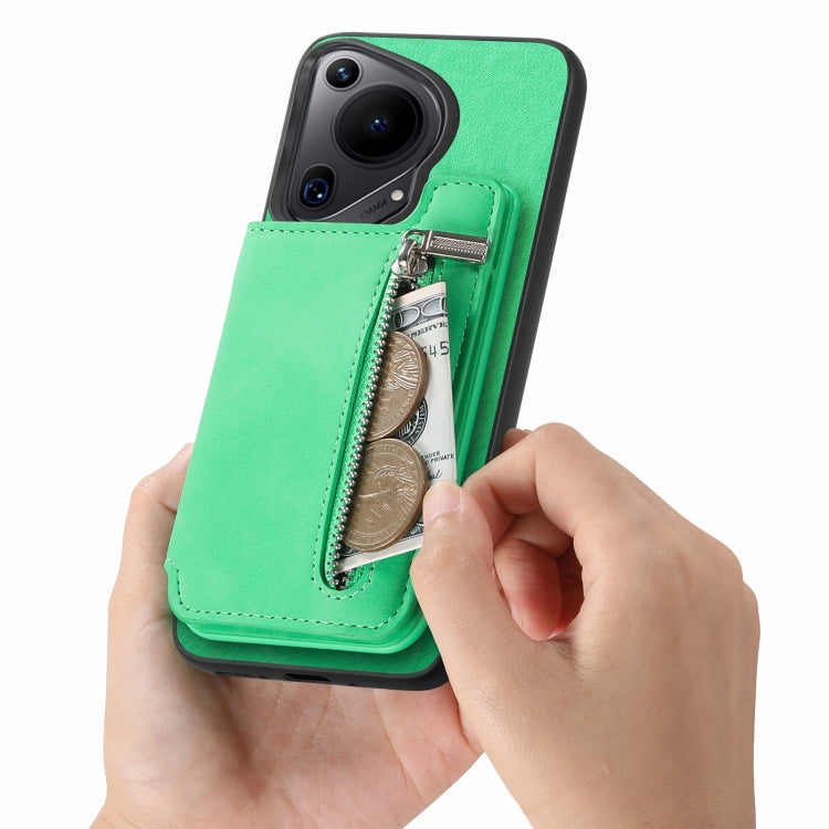 For Huawei nova 13 Pro Retro MagSafe Zipper Wallet Card Bag Back Phone Case(Green) - Huawei Cases by PMC TechLife | Online Shopping South Africa | PMC TechLife | Buy Now Pay Later Mobicred