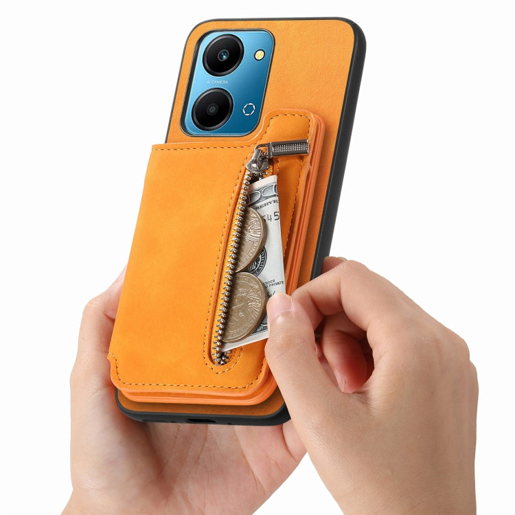 For Honor X8b Retro MagSafe Zipper Wallet Card Bag Back Phone Case(Yellow) - Honor Cases by PMC TechLife | Online Shopping South Africa | PMC TechLife | Buy Now Pay Later Mobicred