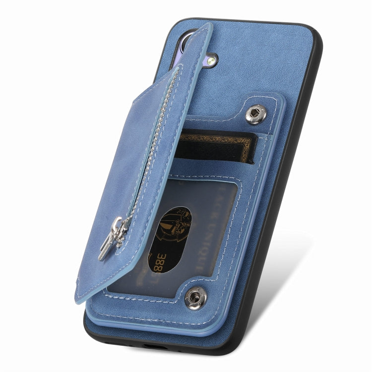 For Honor X8b Retro MagSafe Zipper Wallet Card Bag Back Phone Case(Blue) - Honor Cases by PMC TechLife | Online Shopping South Africa | PMC TechLife | Buy Now Pay Later Mobicred