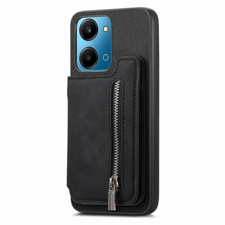 For Honor X8b Retro MagSafe Zipper Wallet Card Bag Back Phone Case(Black) - Honor Cases by PMC TechLife | Online Shopping South Africa | PMC TechLife | Buy Now Pay Later Mobicred