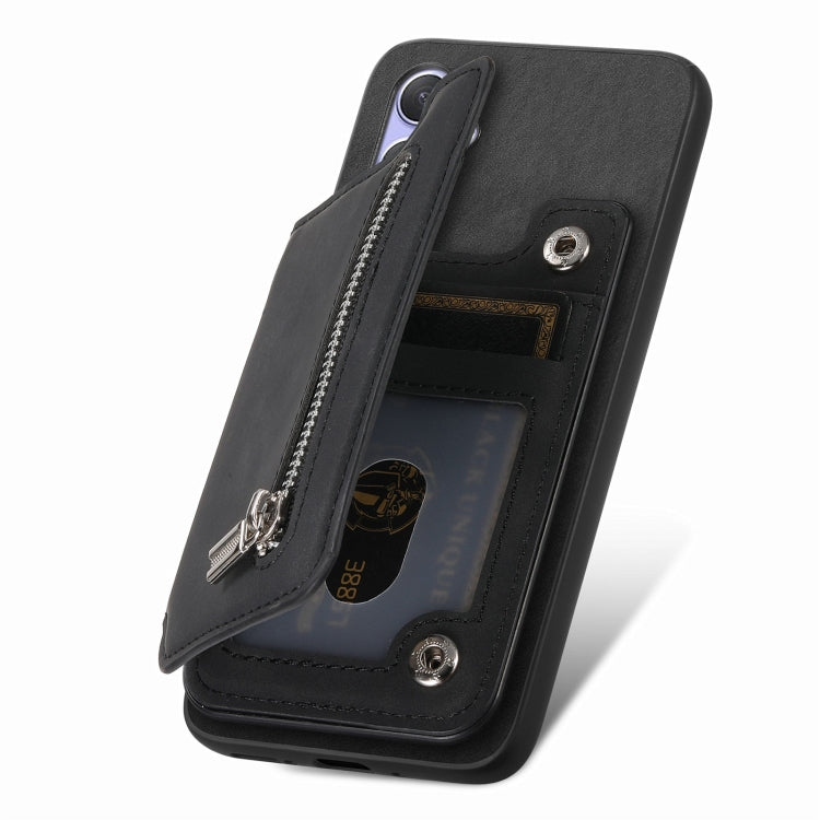 For Honor X8b Retro MagSafe Zipper Wallet Card Bag Back Phone Case(Black) - Honor Cases by PMC TechLife | Online Shopping South Africa | PMC TechLife | Buy Now Pay Later Mobicred