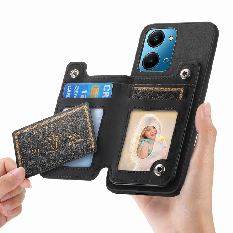 For Honor X8b Retro MagSafe Zipper Wallet Card Bag Back Phone Case(Black) - Honor Cases by PMC TechLife | Online Shopping South Africa | PMC TechLife | Buy Now Pay Later Mobicred
