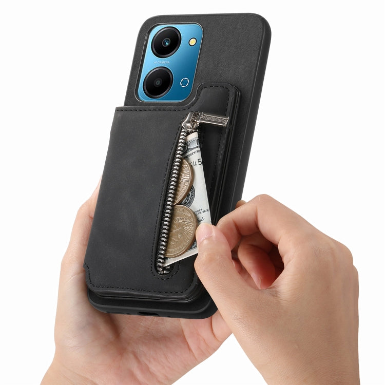 For Honor X8b Retro MagSafe Zipper Wallet Card Bag Back Phone Case(Black) - Honor Cases by PMC TechLife | Online Shopping South Africa | PMC TechLife | Buy Now Pay Later Mobicred