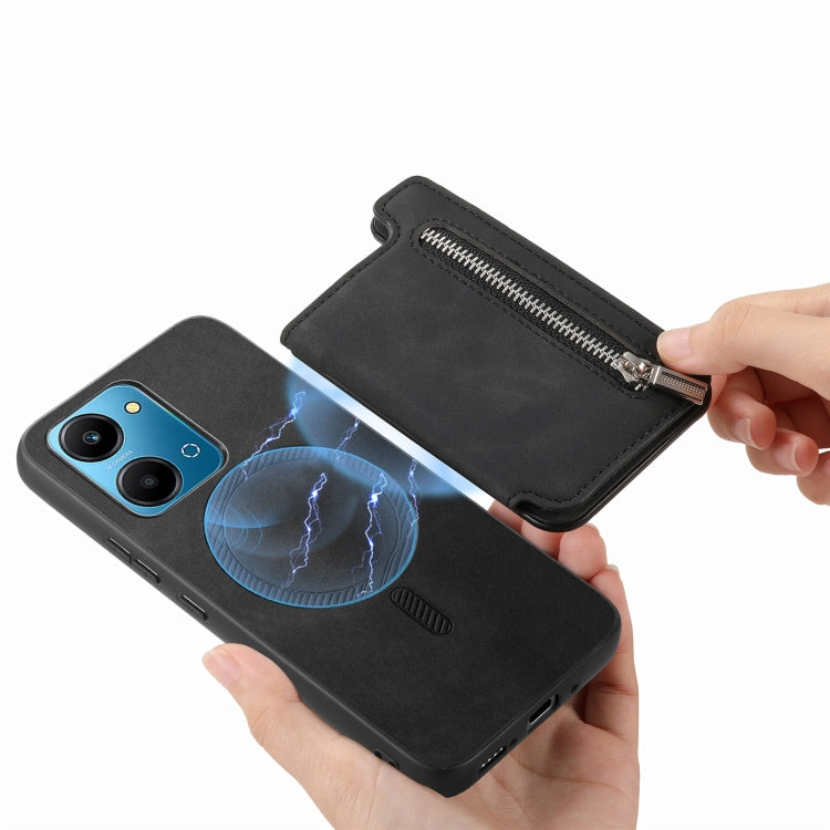 For Honor X8b Retro MagSafe Zipper Wallet Card Bag Back Phone Case(Black) - Honor Cases by PMC TechLife | Online Shopping South Africa | PMC TechLife | Buy Now Pay Later Mobicred