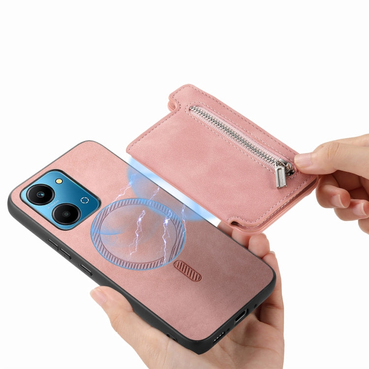 For Honor 100 Pro Retro MagSafe Zipper Wallet Card Bag Back Phone Case(Pink) - Honor Cases by PMC TechLife | Online Shopping South Africa | PMC TechLife | Buy Now Pay Later Mobicred