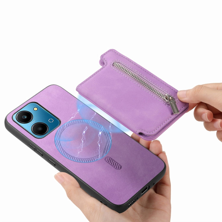 For Honor 100 Pro Retro MagSafe Zipper Wallet Card Bag Back Phone Case(Purple) - Honor Cases by PMC TechLife | Online Shopping South Africa | PMC TechLife | Buy Now Pay Later Mobicred