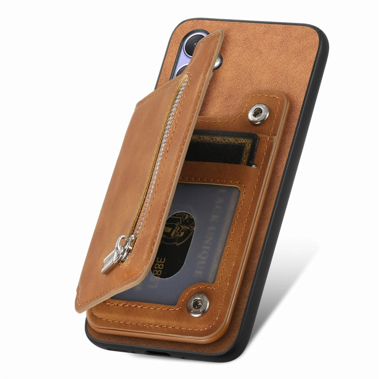 For Honor 100 Pro Retro MagSafe Zipper Wallet Card Bag Back Phone Case(Brown) - Honor Cases by PMC TechLife | Online Shopping South Africa | PMC TechLife | Buy Now Pay Later Mobicred