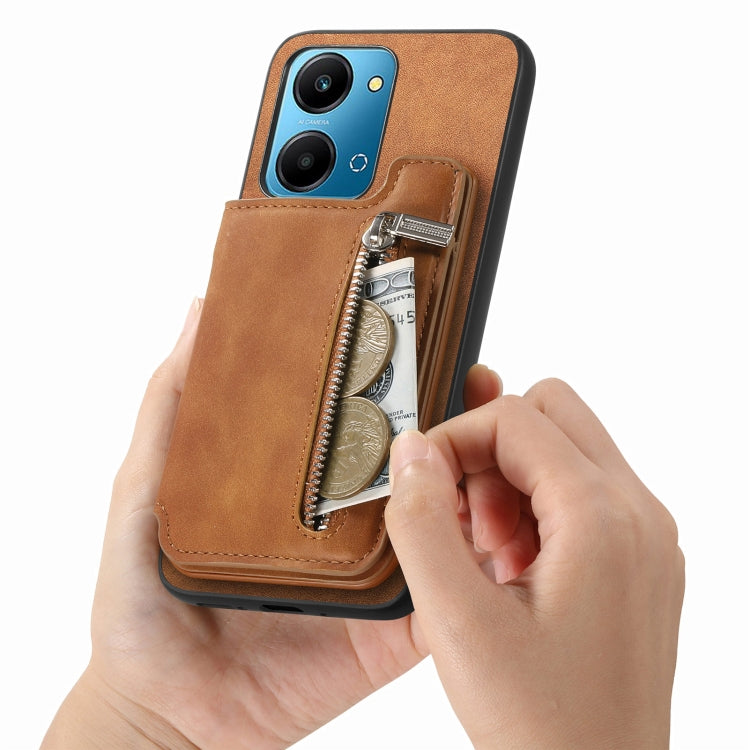 For Honor 100 Pro Retro MagSafe Zipper Wallet Card Bag Back Phone Case(Brown) - Honor Cases by PMC TechLife | Online Shopping South Africa | PMC TechLife | Buy Now Pay Later Mobicred