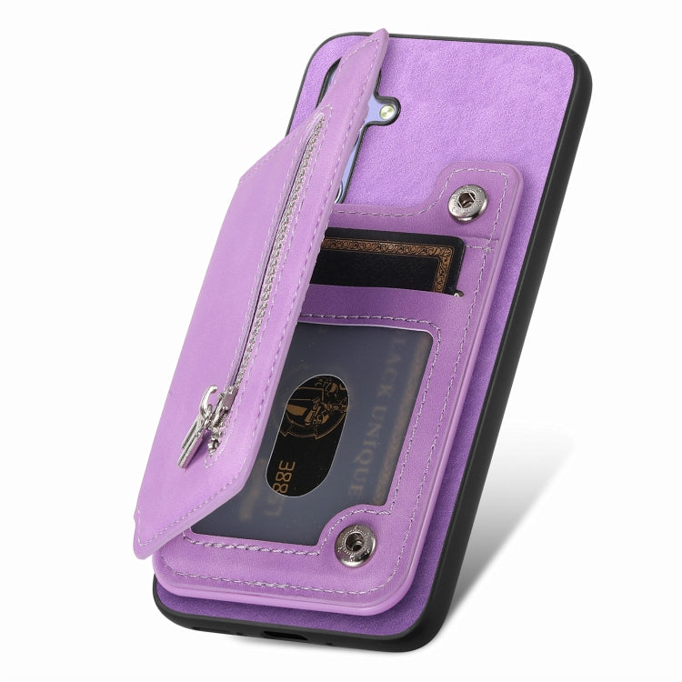 For Honor 100 Retro MagSafe Zipper Wallet Card Bag Back Phone Case(Purple) - free shipping - PMC TechLife - Order now!