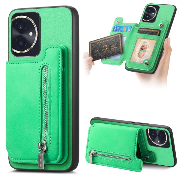 For Honor 100 Retro MagSafe Zipper Wallet Card Bag Back Phone Case(Green) - Honor Cases by PMC TechLife | Online Shopping South Africa | PMC TechLife | Buy Now Pay Later Mobicred