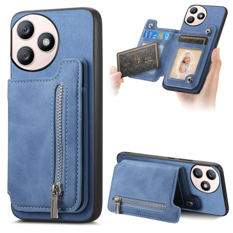 For Honor X50i+ Retro MagSafe Zipper Wallet Card Bag Back Phone Case(Blue) - Honor Cases by PMC TechLife | Online Shopping South Africa | PMC TechLife | Buy Now Pay Later Mobicred