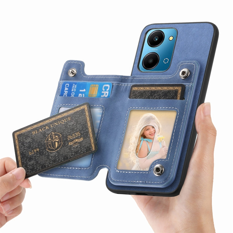 For Honor Play 50 Plus 5G Retro MagSafe Zipper Wallet Card Bag Back Phone Case(Blue) - Honor Cases by PMC TechLife | Online Shopping South Africa | PMC TechLife | Buy Now Pay Later Mobicred