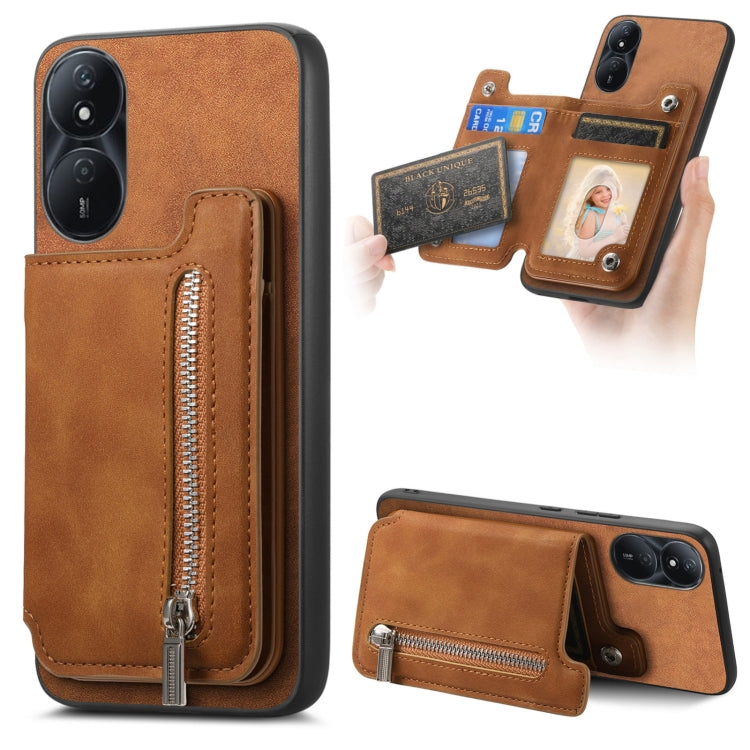 For Honor Play 50 Plus 5G Retro MagSafe Zipper Wallet Card Bag Back Phone Case(Brown) - Honor Cases by PMC TechLife | Online Shopping South Africa | PMC TechLife | Buy Now Pay Later Mobicred