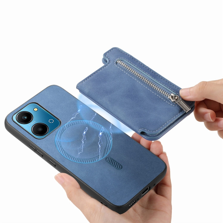 For Honor 90 Pro 5G Retro MagSafe Zipper Wallet Card Bag Back Phone Case(Blue) - Honor Cases by PMC TechLife | Online Shopping South Africa | PMC TechLife | Buy Now Pay Later Mobicred