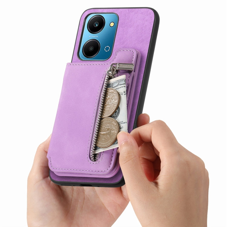 For Honor 90 Retro MagSafe Zipper Wallet Card Bag Back Phone Case(Purple) - Honor Cases by PMC TechLife | Online Shopping South Africa | PMC TechLife | Buy Now Pay Later Mobicred