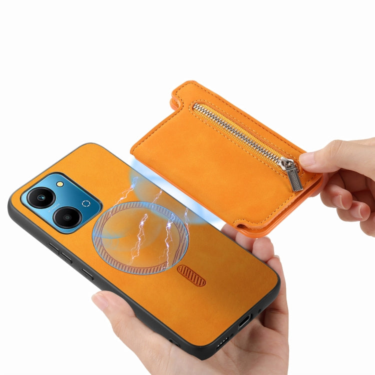 For Honor X50i Retro MagSafe Zipper Wallet Card Bag Back Phone Case(Yellow) - Honor Cases by PMC TechLife | Online Shopping South Africa | PMC TechLife | Buy Now Pay Later Mobicred