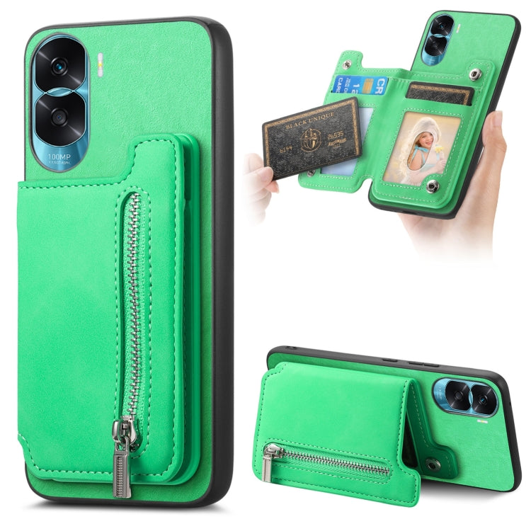 For Honor X50i Retro MagSafe Zipper Wallet Card Bag Back Phone Case(Green) - Honor Cases by PMC TechLife | Online Shopping South Africa | PMC TechLife | Buy Now Pay Later Mobicred
