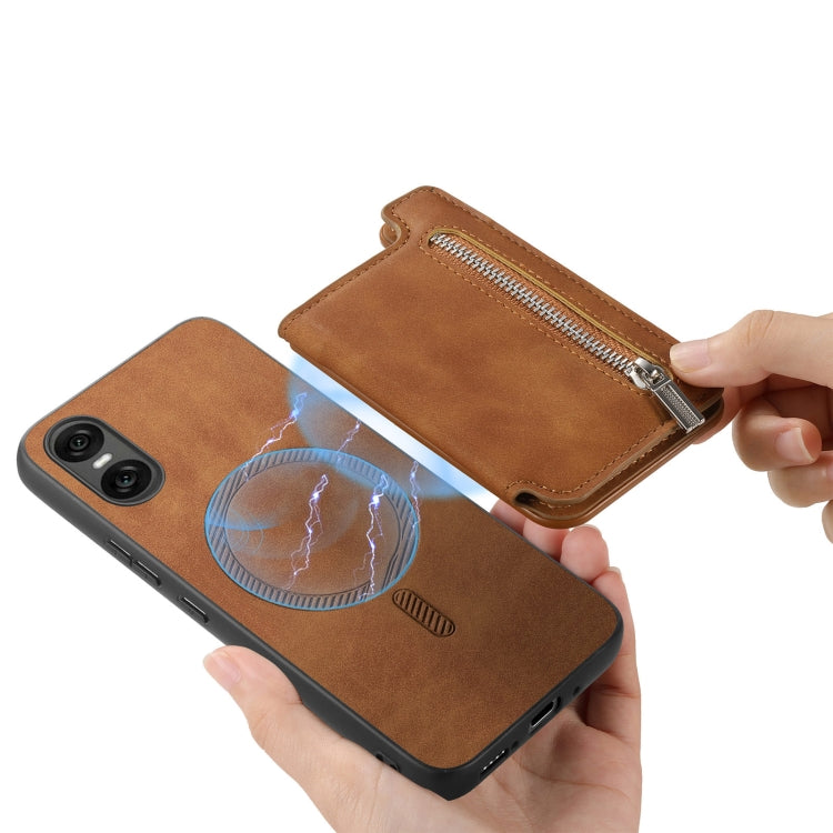 For Sony Xperia 1 VI Retro MagSafe Zipper Wallet Card Bag Back Phone Case(Brown) - Sony Cases by PMC TechLife | Online Shopping South Africa | PMC TechLife | Buy Now Pay Later Mobicred