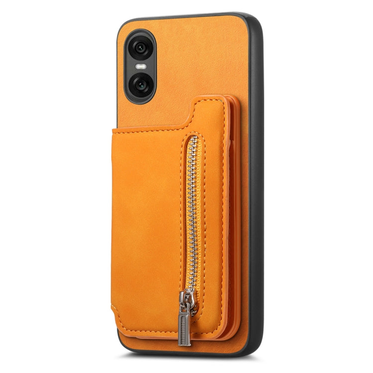 For Sony Xperia 10 VI Retro MagSafe Zipper Wallet Card Bag Back Phone Case(Yellow) - Sony Cases by PMC TechLife | Online Shopping South Africa | PMC TechLife | Buy Now Pay Later Mobicred