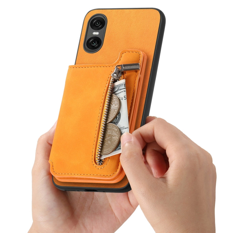 For Sony Xperia 10 VI Retro MagSafe Zipper Wallet Card Bag Back Phone Case(Yellow) - Sony Cases by PMC TechLife | Online Shopping South Africa | PMC TechLife | Buy Now Pay Later Mobicred