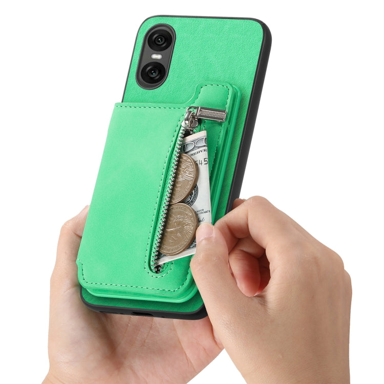 For Sony Xperia 10 VI Retro MagSafe Zipper Wallet Card Bag Back Phone Case(Green) - Sony Cases by PMC TechLife | Online Shopping South Africa | PMC TechLife | Buy Now Pay Later Mobicred