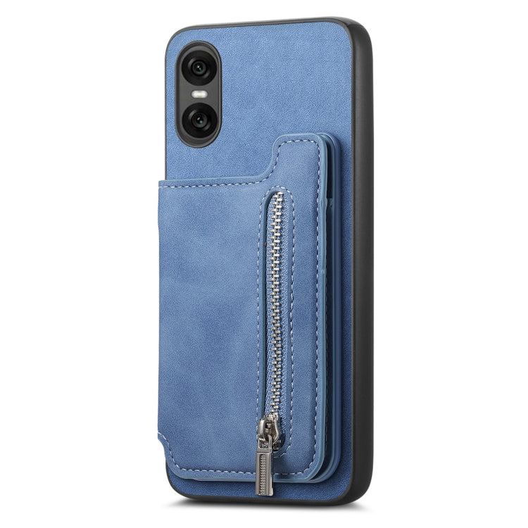 For Sony Xperia 5 V Retro MagSafe Zipper Wallet Card Bag Back Phone Case(Blue) - Sony Cases by PMC TechLife | Online Shopping South Africa | PMC TechLife | Buy Now Pay Later Mobicred