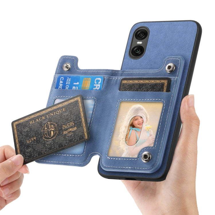 For Sony Xperia 5 V Retro MagSafe Zipper Wallet Card Bag Back Phone Case(Blue) - Sony Cases by PMC TechLife | Online Shopping South Africa | PMC TechLife | Buy Now Pay Later Mobicred