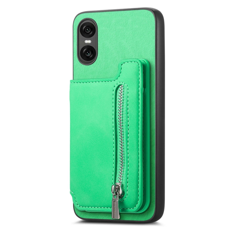 For Sony Xperia 5 V Retro MagSafe Zipper Wallet Card Bag Back Phone Case(Green) - Sony Cases by PMC TechLife | Online Shopping South Africa | PMC TechLife | Buy Now Pay Later Mobicred