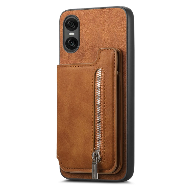 For Sony Xperia 5 V Retro MagSafe Zipper Wallet Card Bag Back Phone Case(Brown) - Sony Cases by PMC TechLife | Online Shopping South Africa | PMC TechLife | Buy Now Pay Later Mobicred
