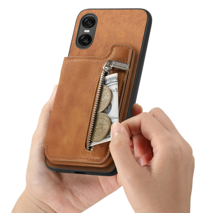 For Sony Xperia 5 V Retro MagSafe Zipper Wallet Card Bag Back Phone Case(Brown) - Sony Cases by PMC TechLife | Online Shopping South Africa | PMC TechLife | Buy Now Pay Later Mobicred