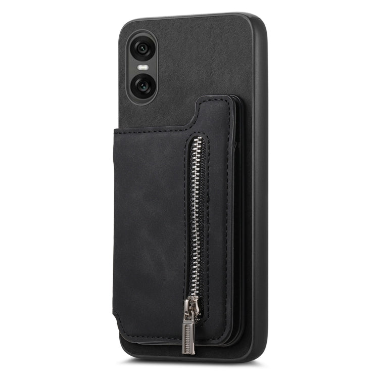 For Sony Xperia 5 V Retro MagSafe Zipper Wallet Card Bag Back Phone Case(Black) - Sony Cases by PMC TechLife | Online Shopping South Africa | PMC TechLife | Buy Now Pay Later Mobicred