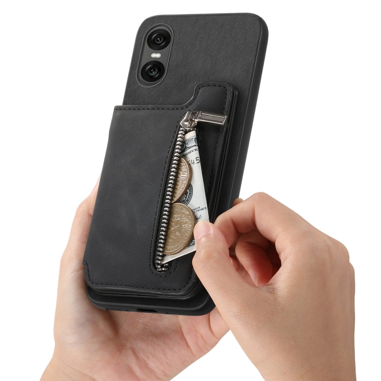 For Sony Xperia 5 V Retro MagSafe Zipper Wallet Card Bag Back Phone Case(Black) - Sony Cases by PMC TechLife | Online Shopping South Africa | PMC TechLife | Buy Now Pay Later Mobicred