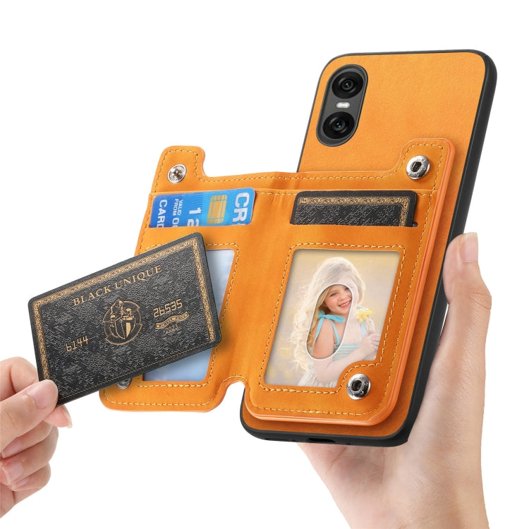 For Sony Xperia 1 V Retro MagSafe Zipper Wallet Card Bag Back Phone Case(Yellow) - Sony Cases by PMC TechLife | Online Shopping South Africa | PMC TechLife | Buy Now Pay Later Mobicred
