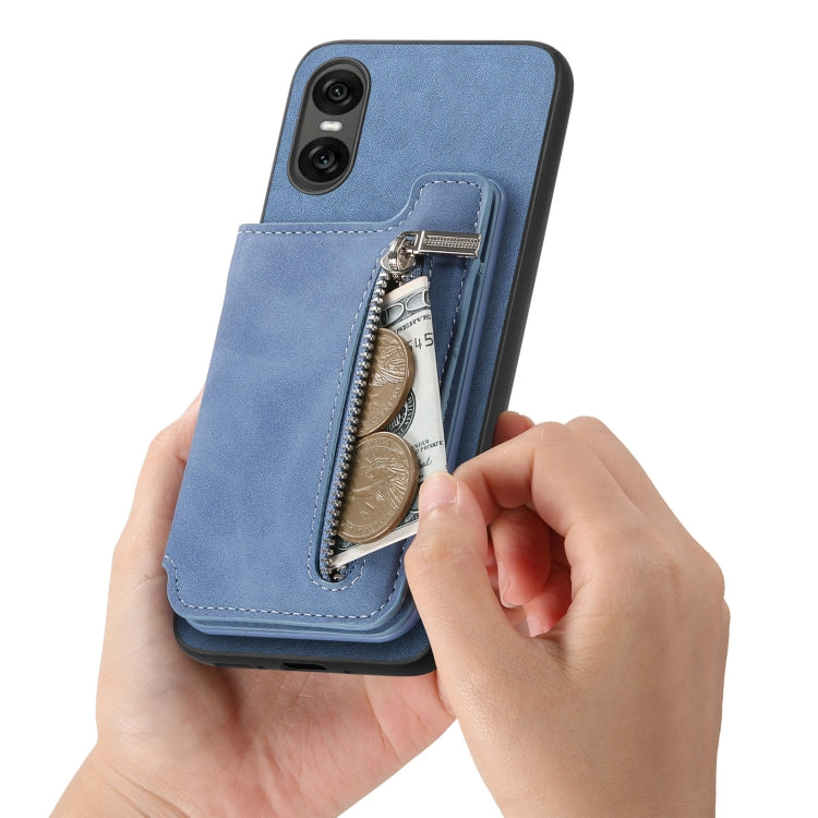 For Sony Xperia 1 V Retro MagSafe Zipper Wallet Card Bag Back Phone Case(Blue) - Sony Cases by PMC TechLife | Online Shopping South Africa | PMC TechLife | Buy Now Pay Later Mobicred