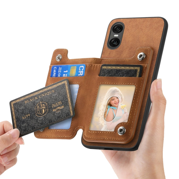 For Sony Xperia 1 V Retro MagSafe Zipper Wallet Card Bag Back Phone Case(Brown) - Sony Cases by PMC TechLife | Online Shopping South Africa | PMC TechLife | Buy Now Pay Later Mobicred