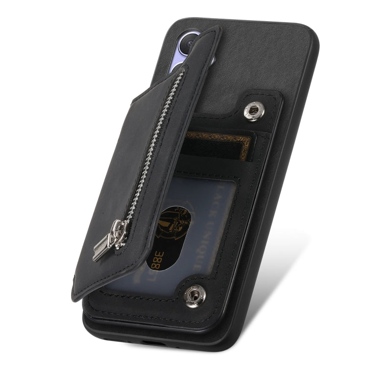 For Sony Xperia 1 V Retro MagSafe Zipper Wallet Card Bag Back Phone Case(Black) - Sony Cases by PMC TechLife | Online Shopping South Africa | PMC TechLife | Buy Now Pay Later Mobicred