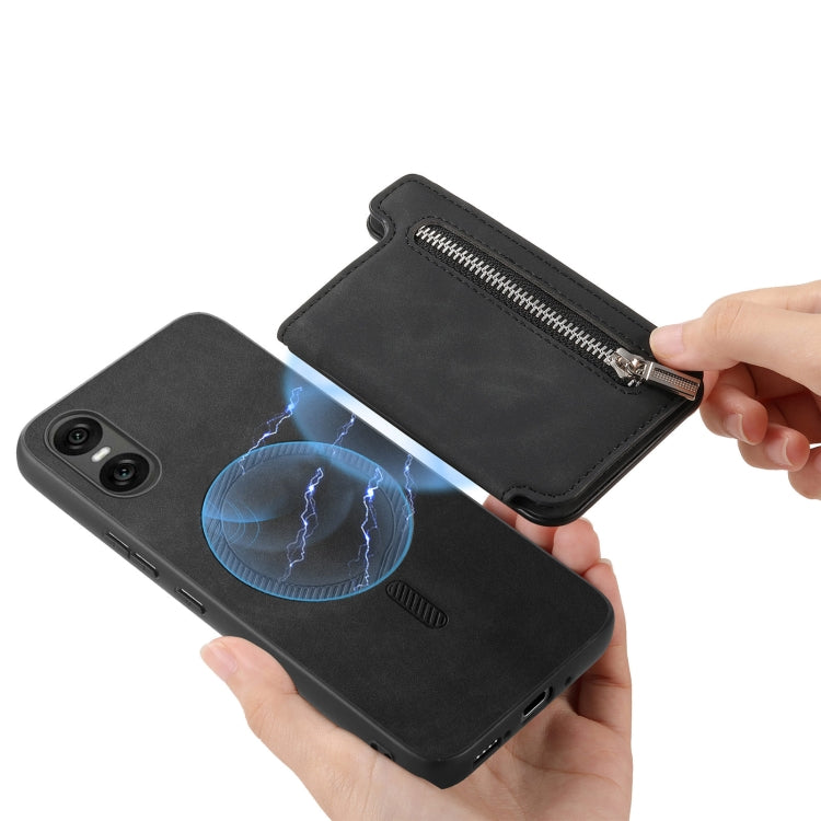 For Sony Xperia 1 V Retro MagSafe Zipper Wallet Card Bag Back Phone Case(Black) - Sony Cases by PMC TechLife | Online Shopping South Africa | PMC TechLife | Buy Now Pay Later Mobicred