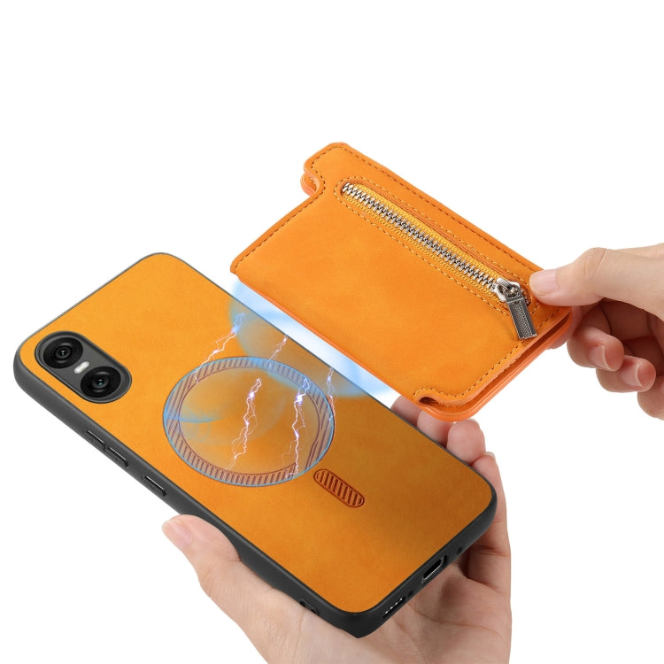 For Sony Xperia 10 V Retro MagSafe Zipper Wallet Card Bag Back Phone Case(Yellow) - Sony Cases by PMC TechLife | Online Shopping South Africa | PMC TechLife | Buy Now Pay Later Mobicred