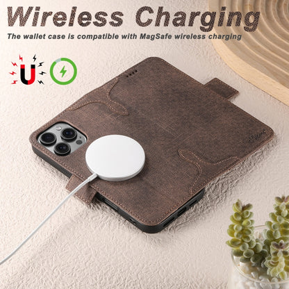 For iPhone 16 Pro Suteni J07 Multi-functional Horizontal MagSafe Denim Leather Phone Case(Brown) - iPhone 16 Pro Cases by Suteni | Online Shopping South Africa | PMC Jewellery | Buy Now Pay Later Mobicred