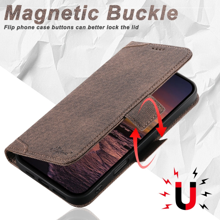 For iPhone 16 Pro Suteni J07 Multi-functional Horizontal MagSafe Denim Leather Phone Case(Brown) - iPhone 16 Pro Cases by Suteni | Online Shopping South Africa | PMC Jewellery | Buy Now Pay Later Mobicred