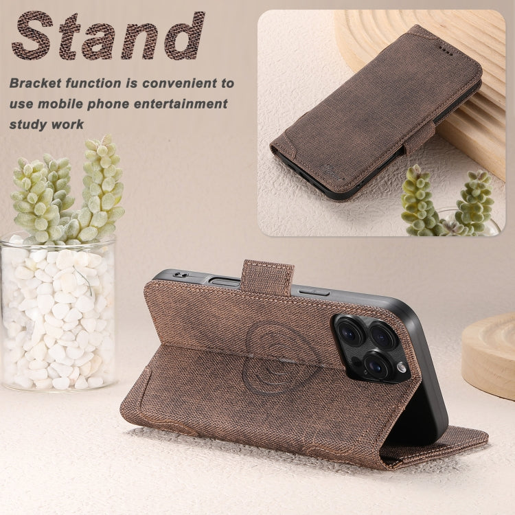 For iPhone 16 Suteni J07 Multi-functional Horizontal MagSafe Denim Leather Phone Case(Brown) - iPhone 16 Cases by Suteni | Online Shopping South Africa | PMC Jewellery | Buy Now Pay Later Mobicred