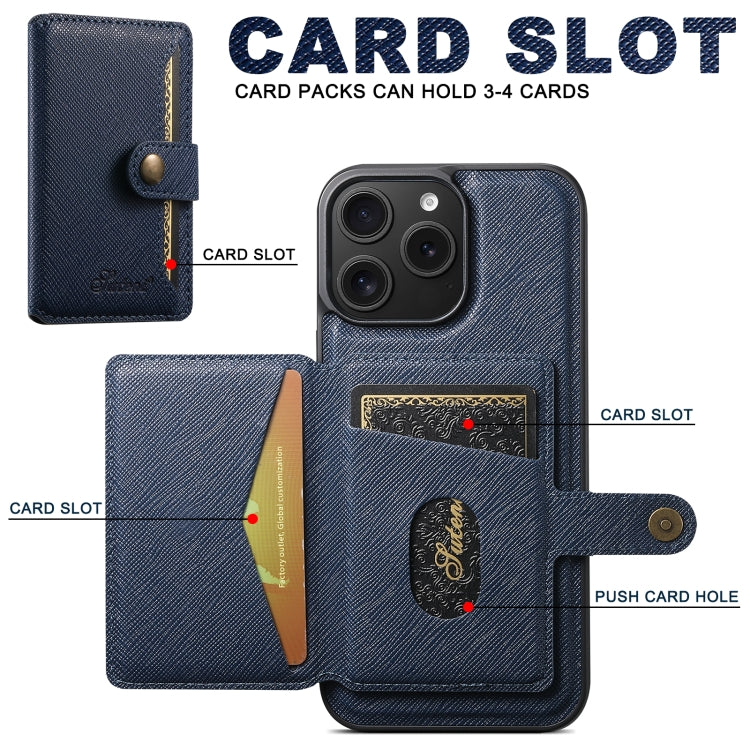 For iPhone 16 Suteni H20 Cross-Grain MagSafe Horizontal Card Bag Back Phone Case(Blue) - iPhone 16 Cases by Suteni | Online Shopping South Africa | PMC Jewellery | Buy Now Pay Later Mobicred