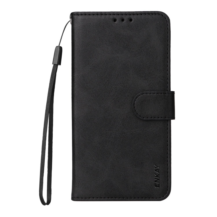 For iPhone 16e ENKAY Card Wallet Calf Texture Leather Phone Case with Screen Film(Black) - iPhone 16e Cases by ENKAY | Online Shopping South Africa | PMC TechLife | Buy Now Pay Later Mobicred