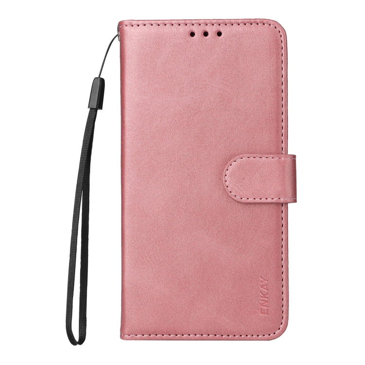 For iPhone 16e ENKAY Card Wallet Calf Texture Leather Phone Case with Screen Film(Pink) - iPhone 16e Cases by ENKAY | Online Shopping South Africa | PMC TechLife | Buy Now Pay Later Mobicred