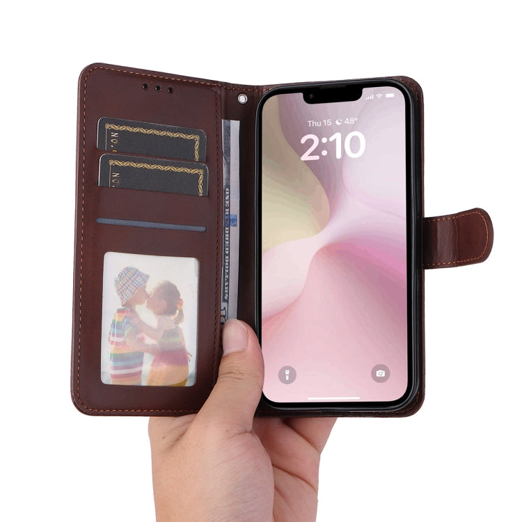 For iPhone 16e ENKAY Card Wallet Calf Texture Leather Phone Case with Screen Film(Brown) - free shipping - PMC TechLife - Order now!
