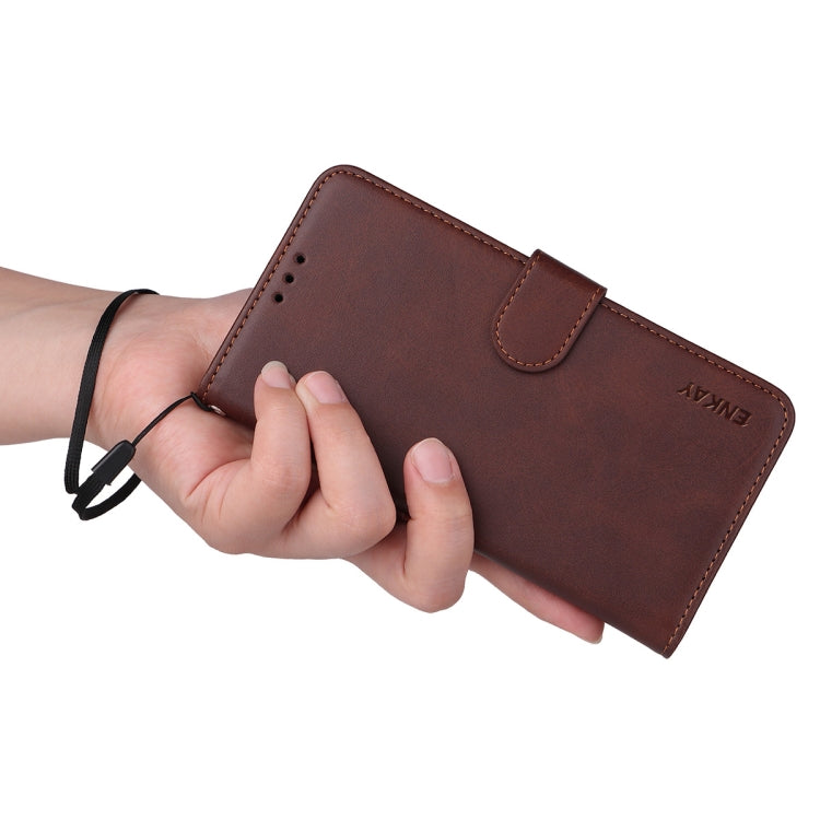 For iPhone 16e ENKAY Card Wallet Calf Texture Leather Phone Case with Screen Film(Brown) - free shipping - PMC TechLife - Order now!